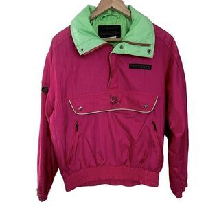Descente Vintage 90s Neon Pink & Green Ski Lightweight Pull Over Jacket Large